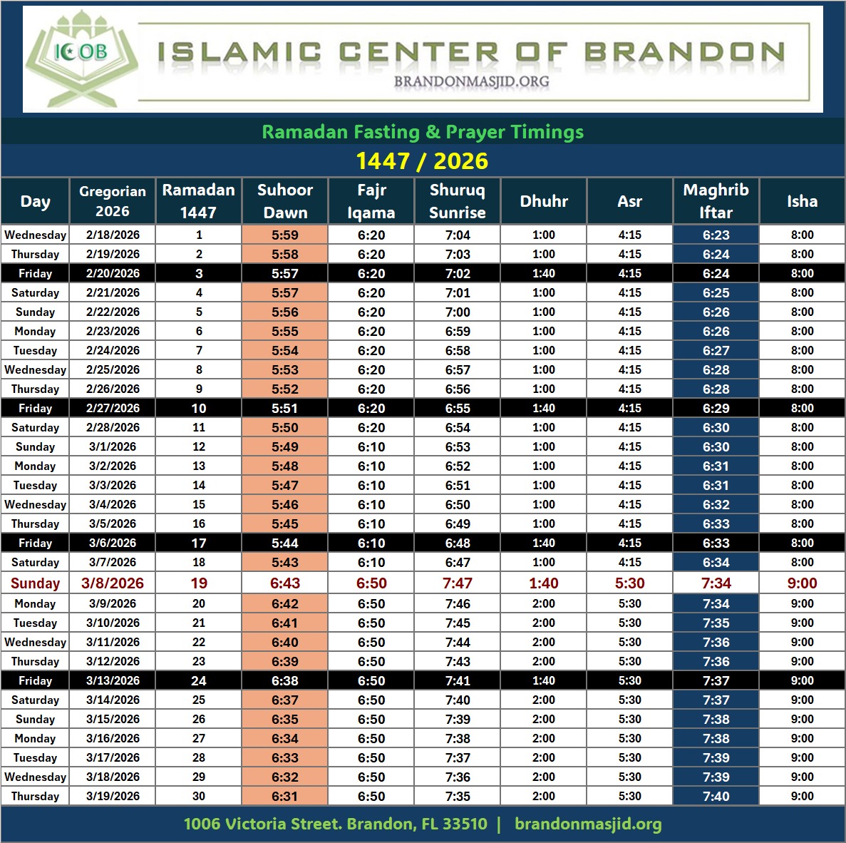 Ramadan 1447 Calendar